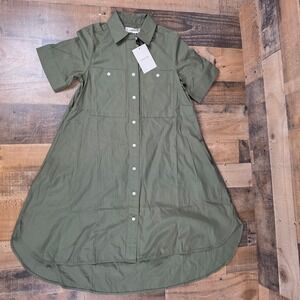 Everlane Olive Green Cotton Utility Shirt Mini Dress XXS Button Front Collar NWT